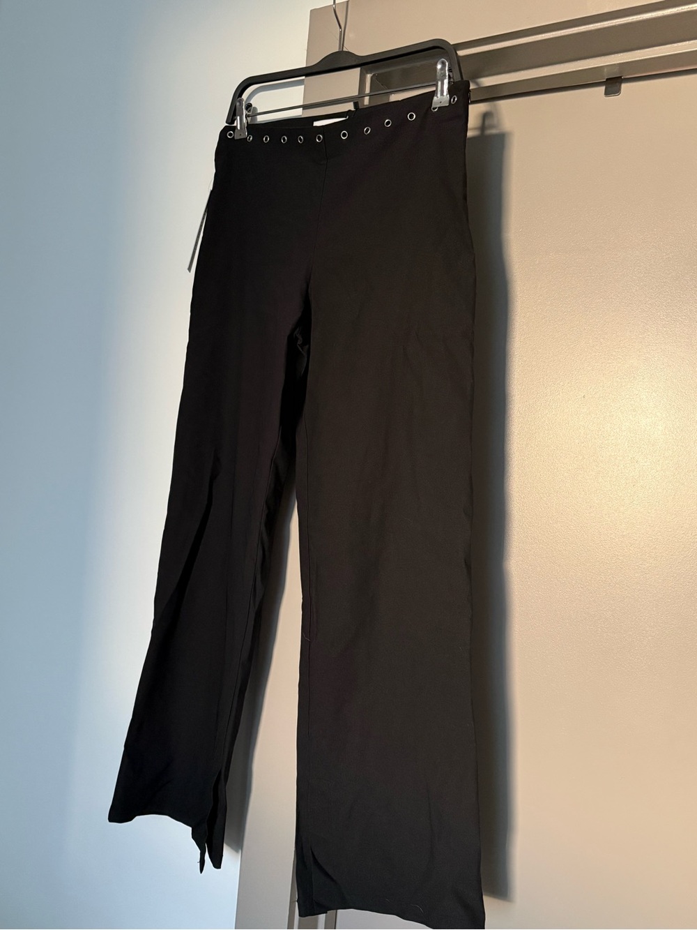 Princess Polly Black Wide-Leg Pants with Silver Waist Detail - Picture 3 of 4